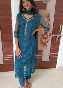 Kurti set(sea blue)🌷