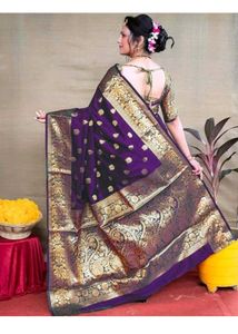Pervas बुना हुआ कांजीवरम प्योर सिल्क साड़ी (बैंगनी