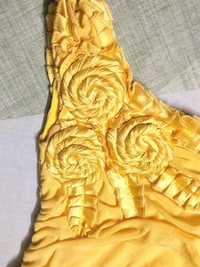 Yellow One-Shoulder Rosette Dress
