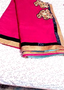 Elegant Pink Embroidered Saree