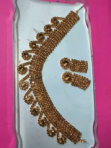 Gold Rhinestone Necklace & Earring Set