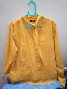 Chic Yellow Tie-Neck Top