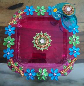 Decorated Pooja Thali with roli teeka dibbi