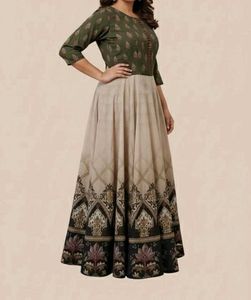 Elegant Olive & Beige Maxi Dress/Kurti