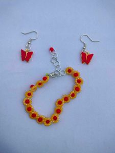 Yellow Colour Daisy Bracelet With Earrings Combo