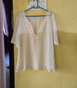 White Lace Detail Top
