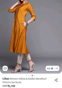 Libas Mustard Printed Kurti Size XS