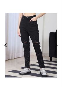 SHEIN ankle length splatter detail knee slit jeans
