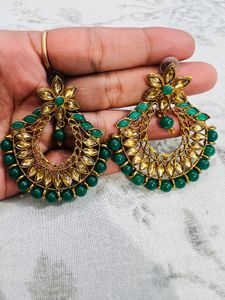Golden And Green Earrings