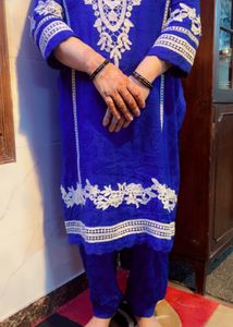 Blue Pakistani Suit With Shalwar And Dupatta