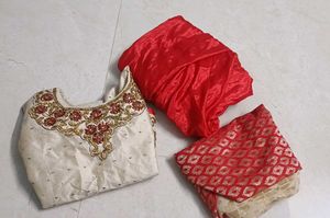 elegant red and creame kurta set