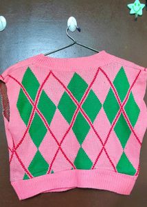 Pink Argyle Knit Top
