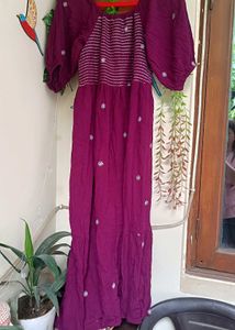 Purple Embroidered Peasant Dress