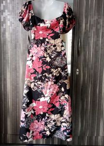 Floral Puff Sleeve Midi Dress