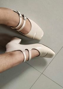 Cream Block Heel Mary Janes
