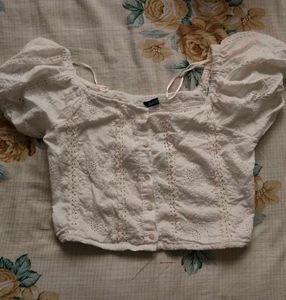 White Eyelet Puff Sleeve Top