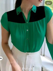 New With Tag Green Frill Korean Flair Top