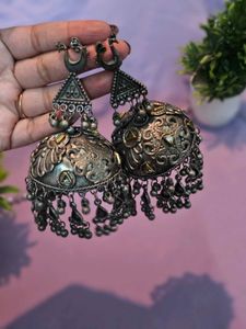 Oxidized Silver Jhumka Earrings