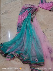 1 Minute Saree Elegant Pink &amp; Blue Sare