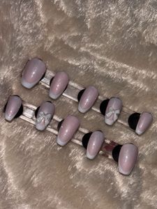 Pink French Tip Press-On Nails with Bow