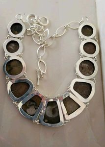 92.5 Sterling Silver Unique Stone Necklace