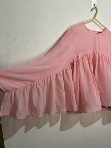 Pink Flared Sleeve Blouse