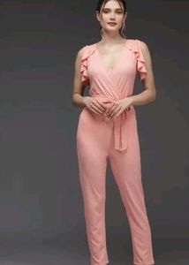 V-neck Waist Tie Basic Jumpsuit