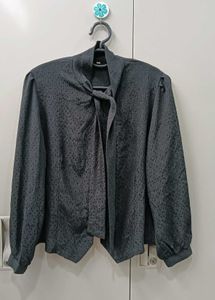 Vintage Black Tie Neck Blouse