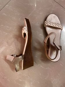 Beige Textured Wedge Heels