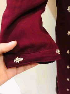 Burgundy Embroidered Fabric