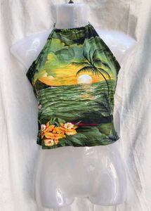 372610. Tropical Halter Crop Top