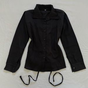 Black Corset Lace Up Y2K Fitted Shirt
