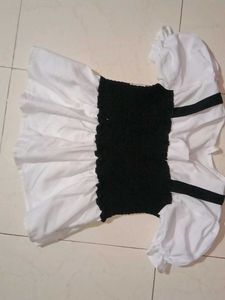 Ruffled Black & White Crop Top
