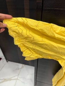 Yellow Flared Embroidered Sleeve Top