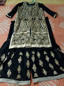 Black Embroidered Kurta With Sharara