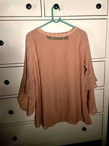 Peach Ruffle Sleeve Blouse