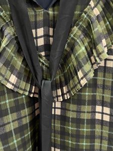 Green Checked Flared Sleeve Top