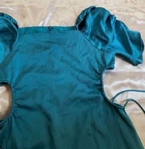 Blue Puff Sleeve Midi Dress