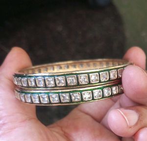 Elegant Gold jadau Kundan Bangles
