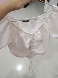 Zudio White Ruched Crop Top - Size S