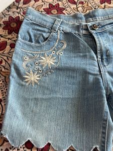 Denim Mini Skirt with Embroidery