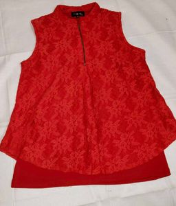 Red Sleeveless Net Top