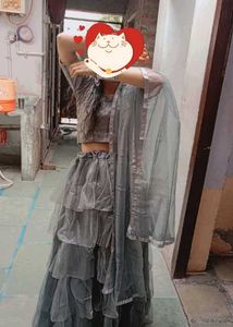 Gray Ruffle Lehenga Set