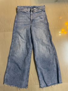Wide Leg Jeans Blue Washed Colour
