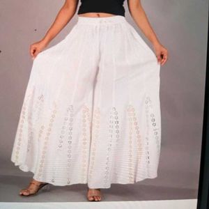 White Palazzo Pants with Embroidery
