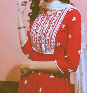 Red Embroidered Kurta Set