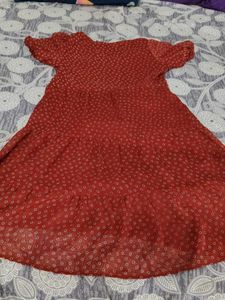 Mango Burgundy Tiered Mini Dress