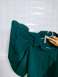 Emerald Green Puff Sleeve Crop Top