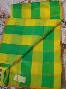 Green & Yellow Checked Saree