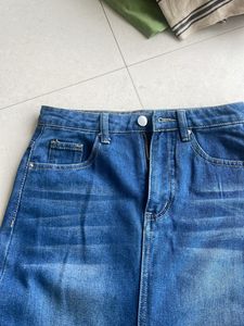 Denim Maxi Skirt With Front Slit